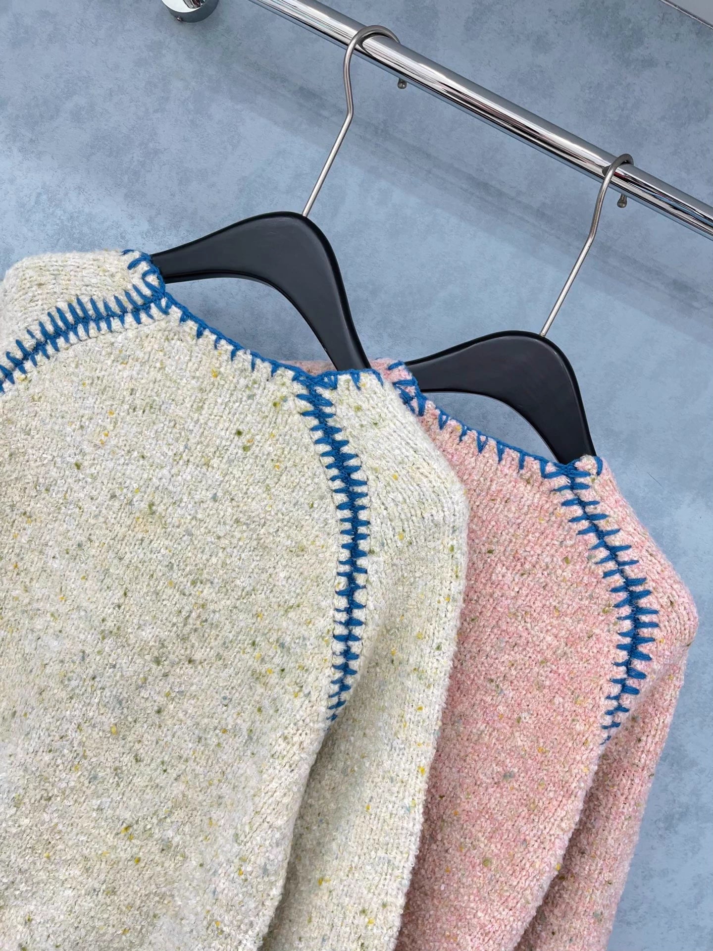 Pearl button contrasting round neck craft jacket