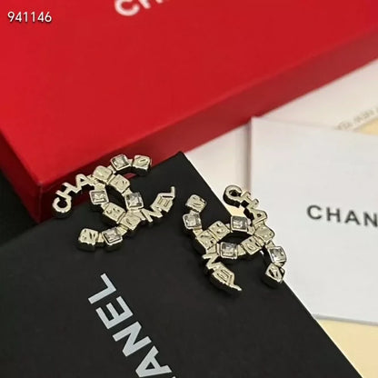 Square diamond letter combination double C earrings