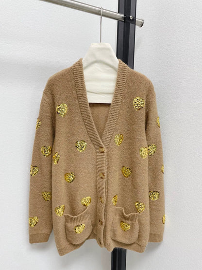 25fw Heavy Industry Bead Heart shaped V-neck Cardigan