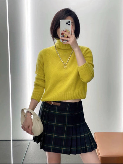 Lemon yellow soft glutinous high neck sweater