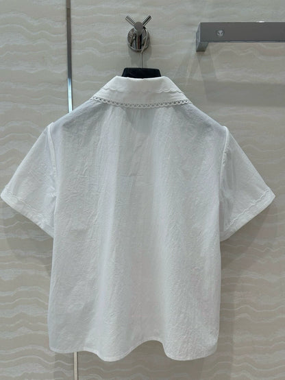 College style double-layer collar white shirt