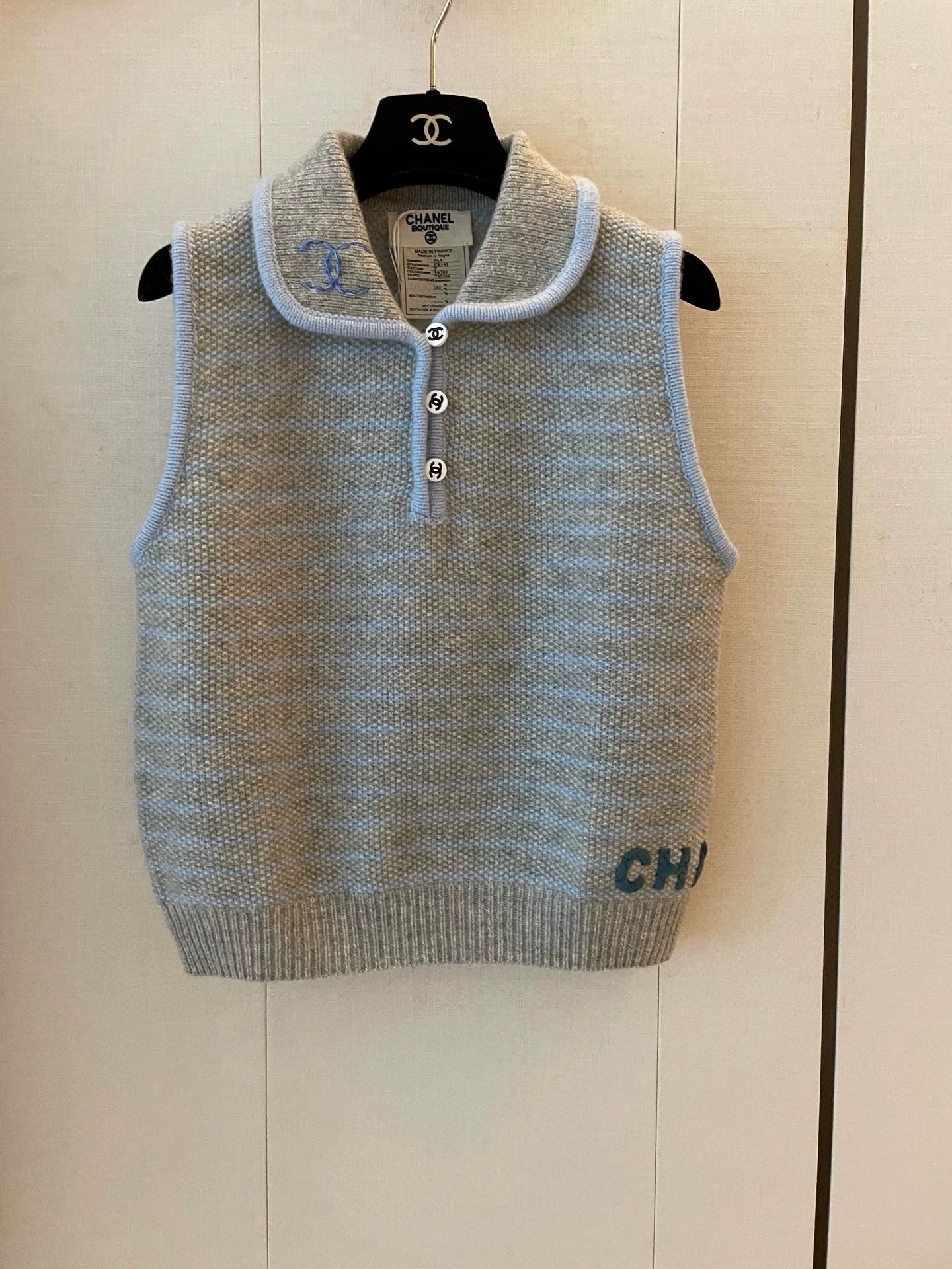 25fw Collar striped sleeveless vest (vintage series)