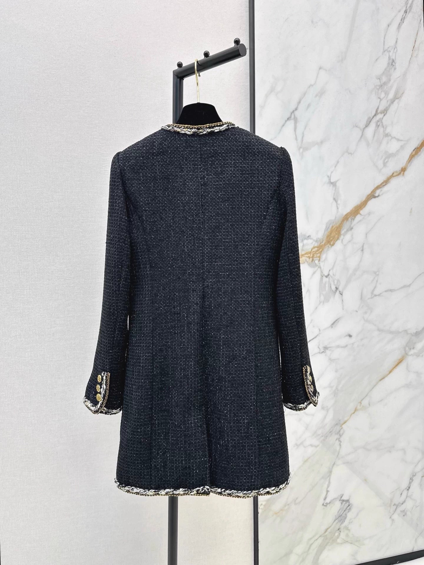 Round neck tied edge woven long jacket