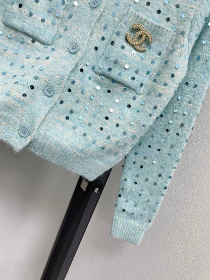 25fw Sequined lapel cardigan