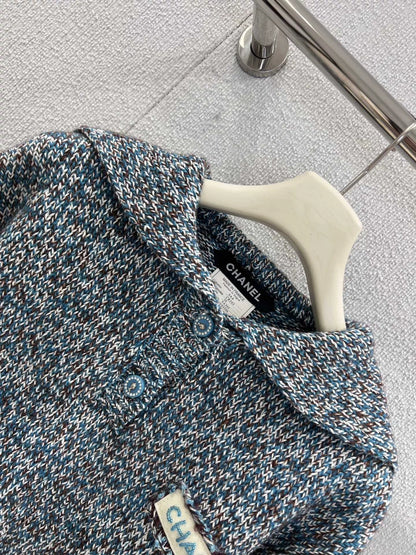 Beaded Logo Navy Collar Knitted Sweater