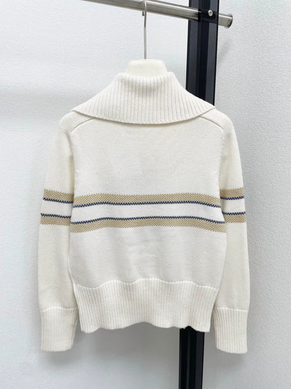 25fw Vertical contrasting navy neck sweater