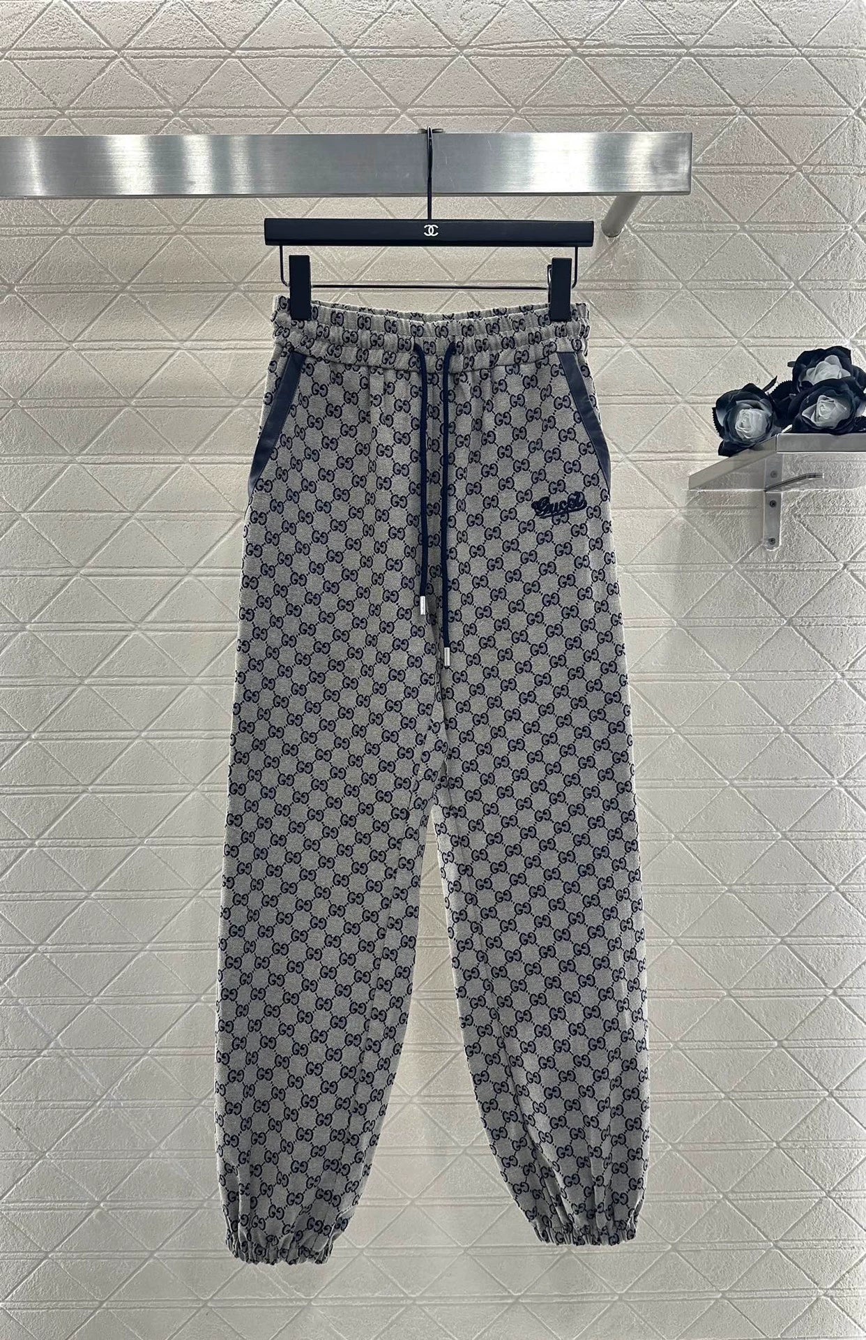 25fw Jacquard casual drawstring leg tied pants
