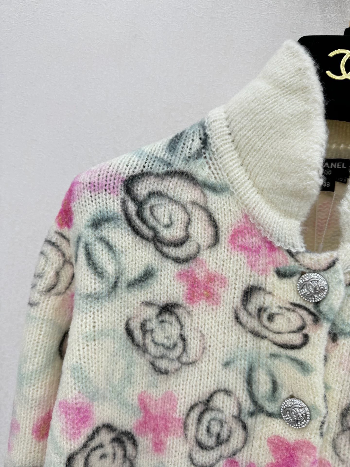 Camellia print cashmere cardigan
