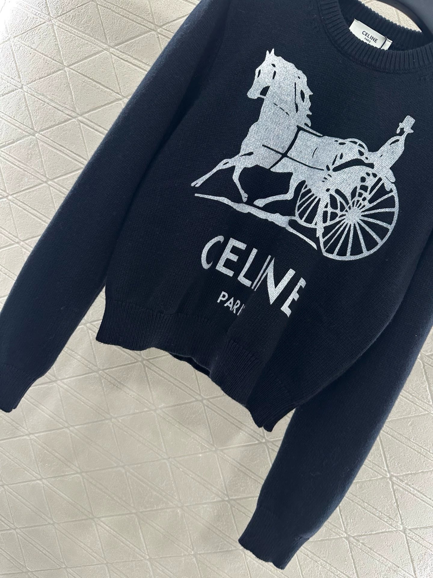25 Crochet letter carriage knit sweater（Beigei/black）