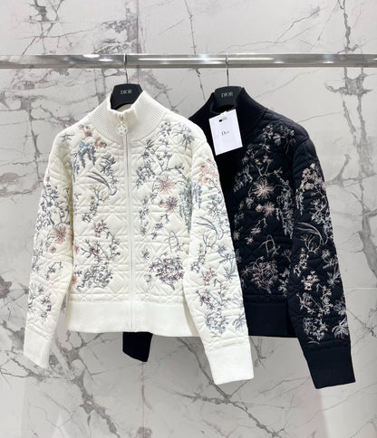 Vine patterned embroidered knitted cardigan