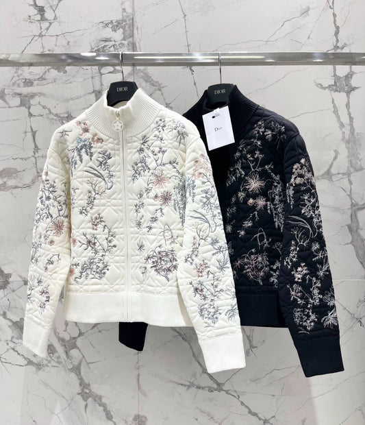 Vine patterned embroidered knitted cardigan