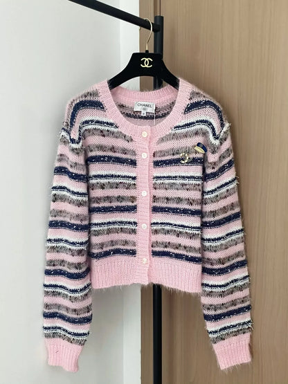 25fw Striped knitted cardigan