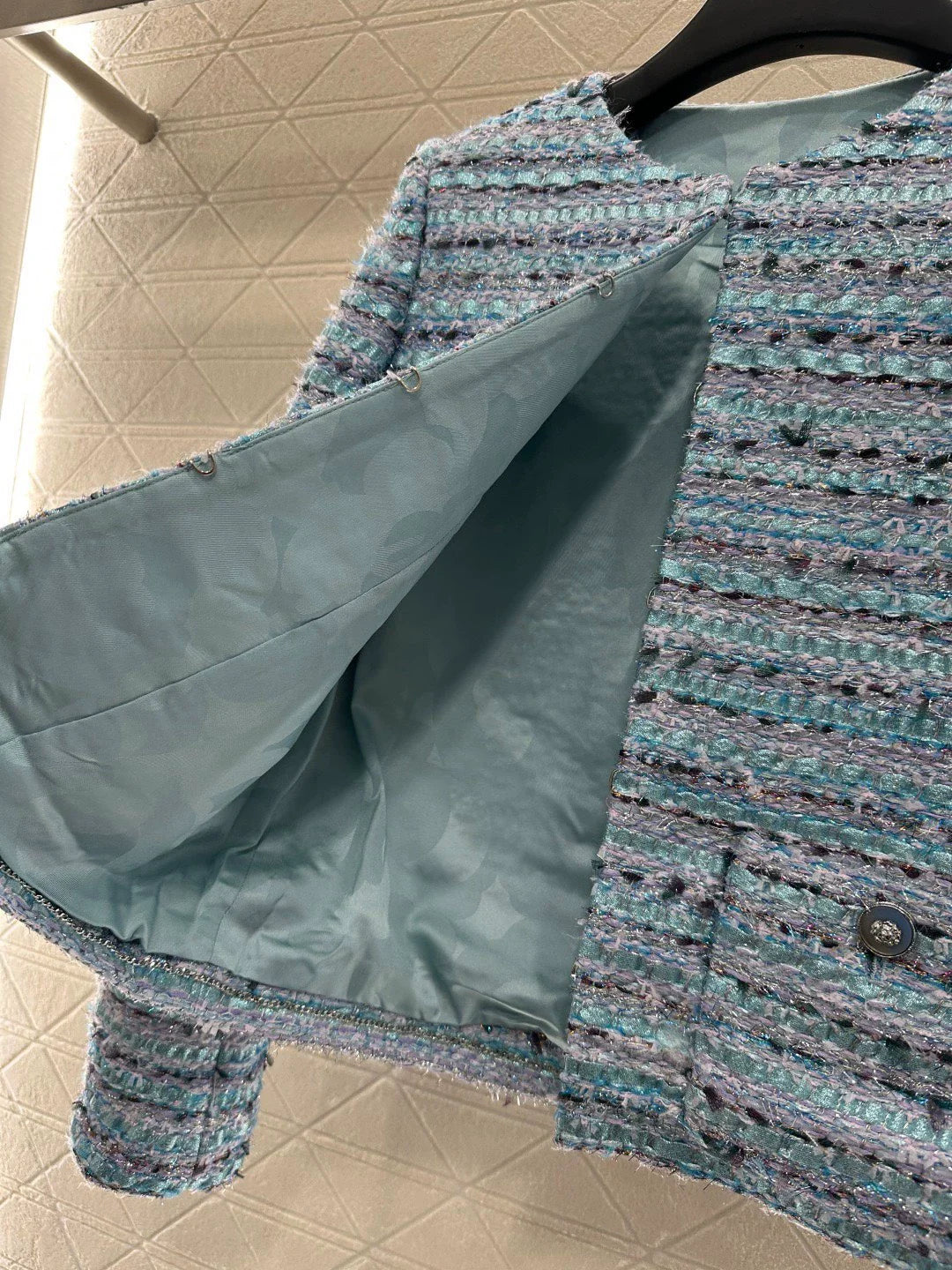 25fw Woolen striped round neck dress jacket