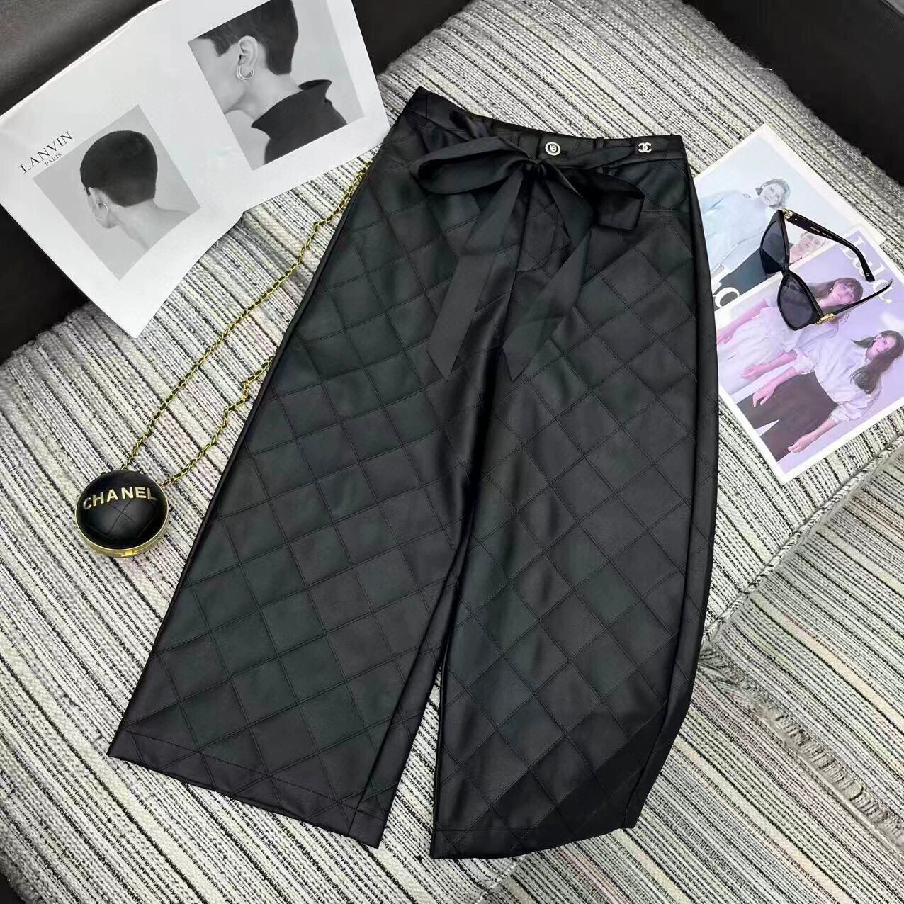 Lingge Design Pu Leather Pants