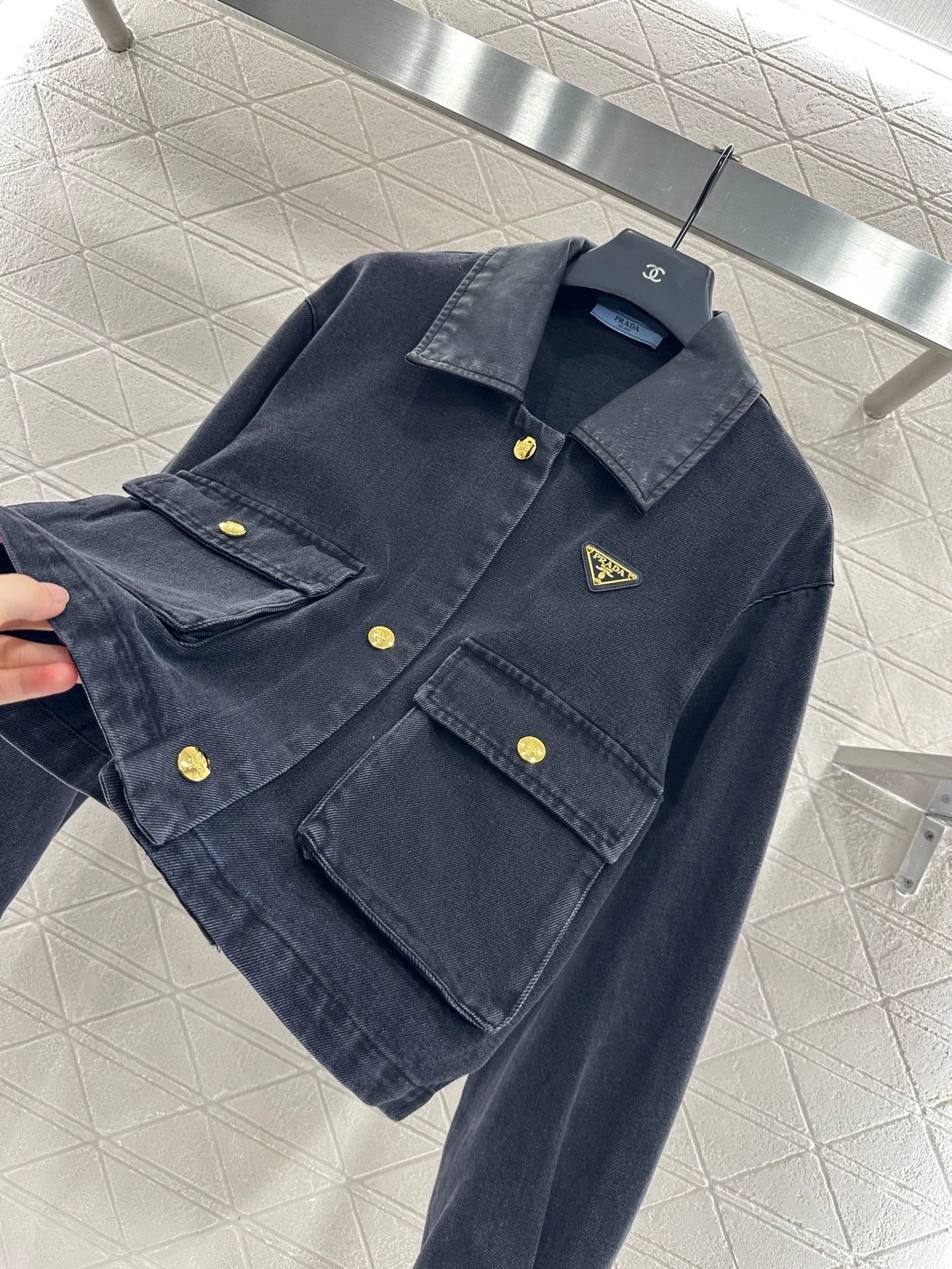 25fw Leather collar denim jacket