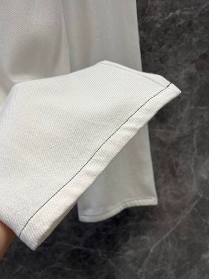 25 Summer new embroidery white straight loose jeans