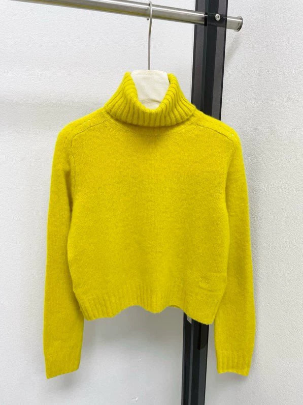 Lemon yellow soft glutinous high neck sweater