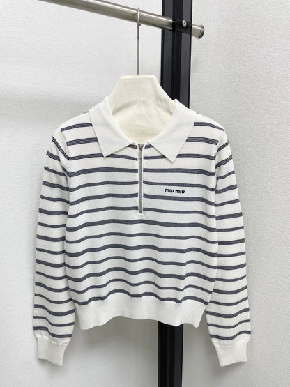 25fw Striped lapel knit sweater
