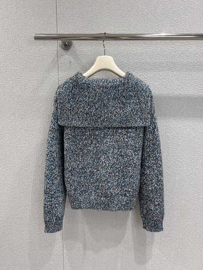 Beaded Logo Navy Collar Knitted Sweater