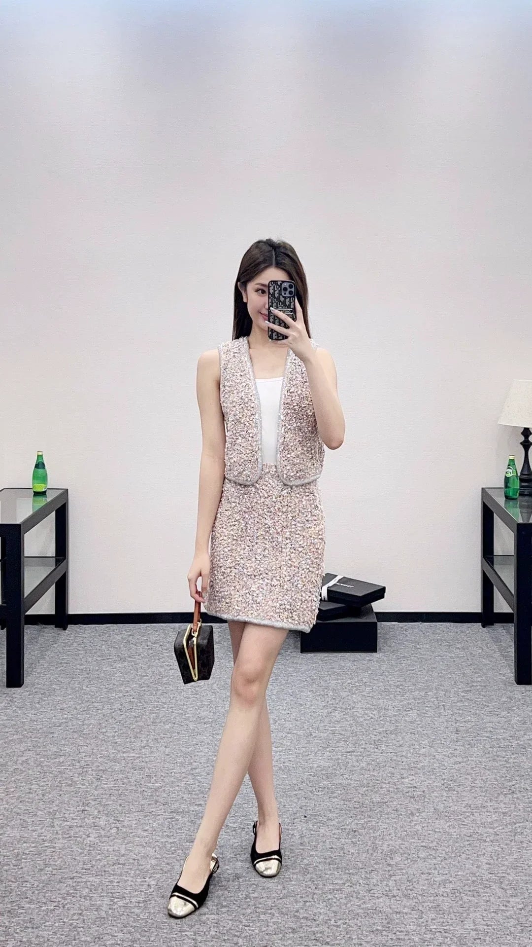 25 Knitted tweed cardigan and skirt set