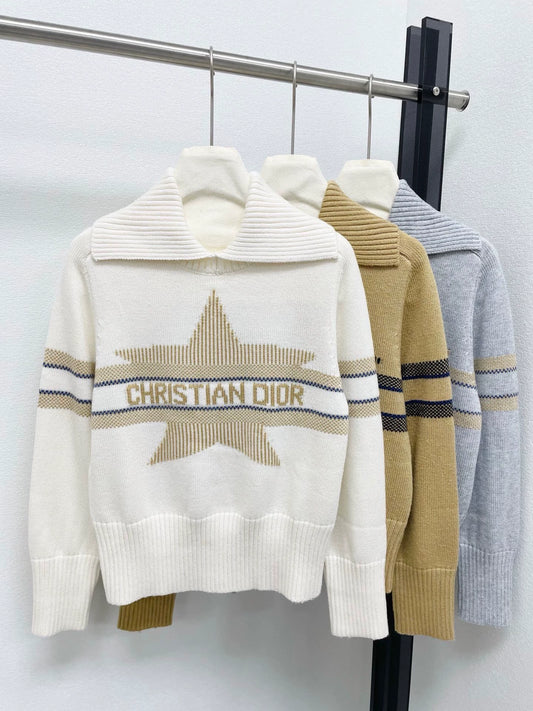 25fw Vertical contrasting navy neck sweater