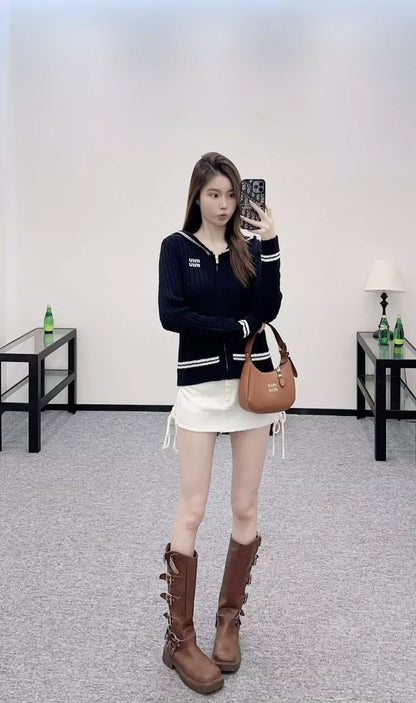 25fw Hooded zipper knitted cardigan