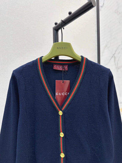 25 Knitted cardigan with woven pattern and V-neck