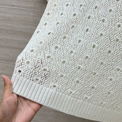 25fw hollow crocheted short-sleeved top