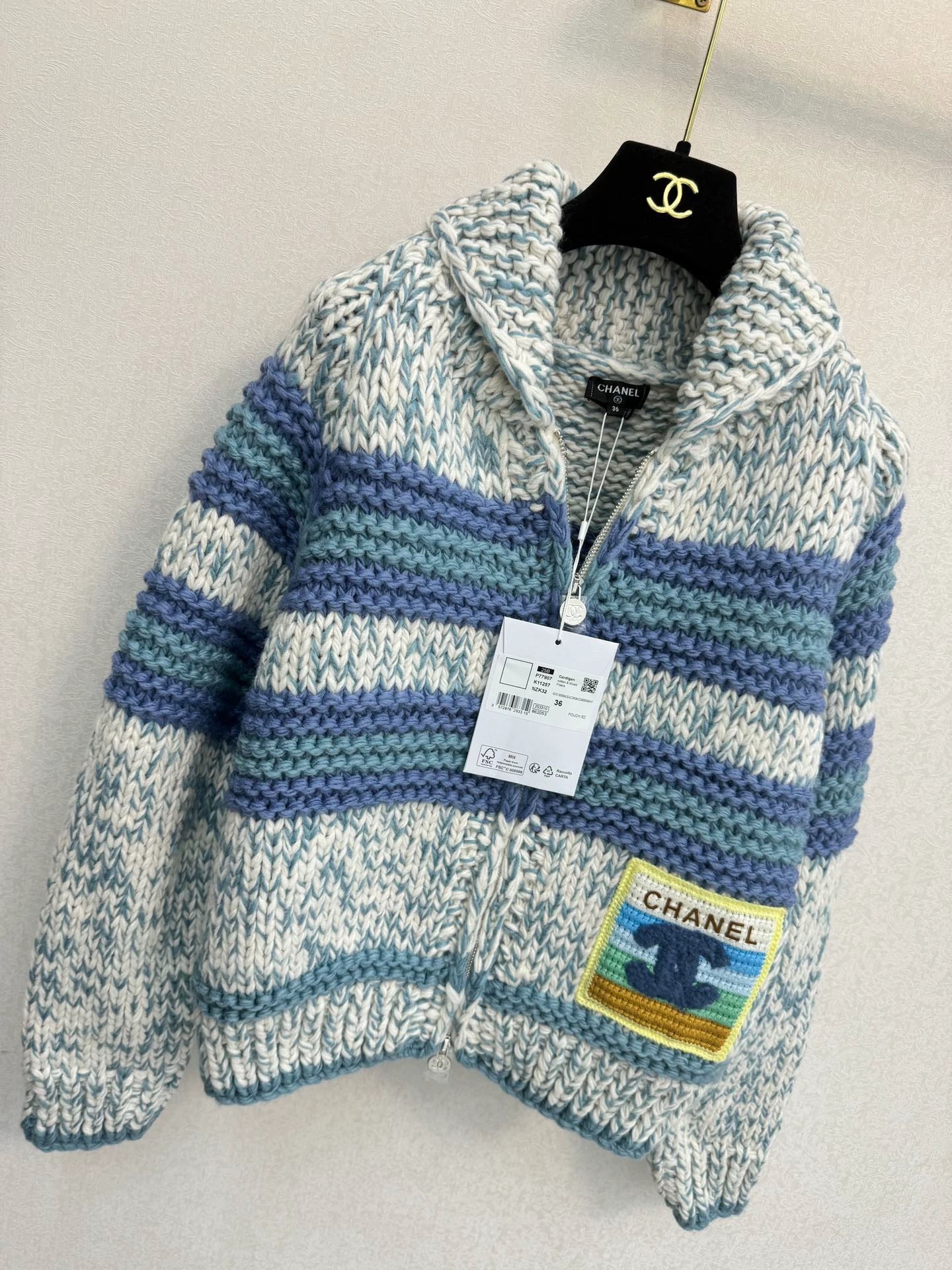 Contrast striped logo cardigan