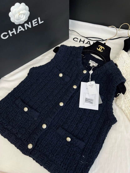 2025 Spring and Summer New Round Neck Crochet Pocket Knitted Sleeveless Vest