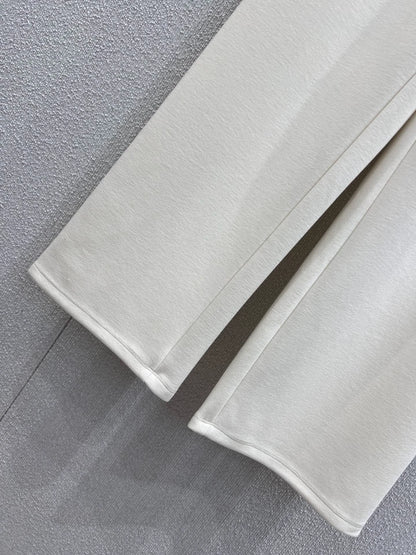 Drawstring casual wool wide leg pants