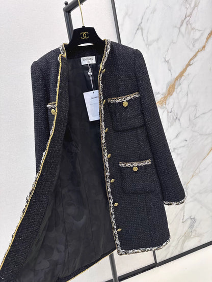 Round neck tied edge woven long jacket