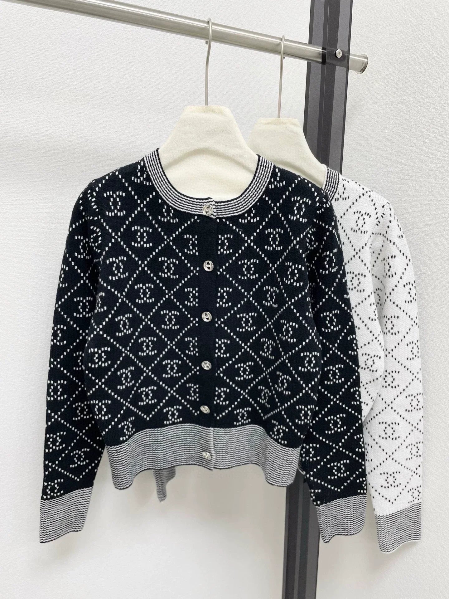25fw Diamond texture double C jacquard cardigan