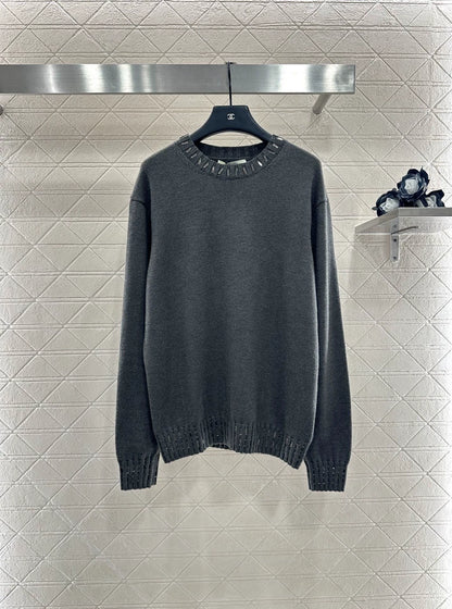 25fw Rhinestone edging knitted sweater