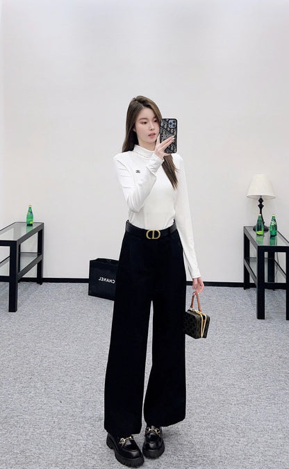 25fw Letter belt wide leg pants
