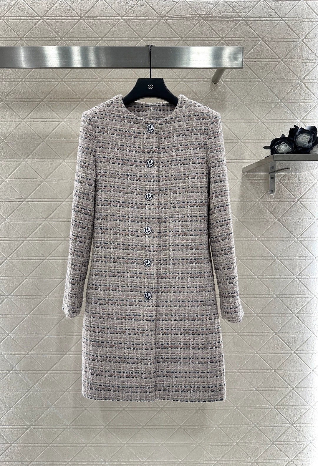 25fw Woolen colored dot dress long coat