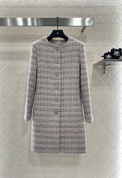 25fw Woolen colored dot dress long coat