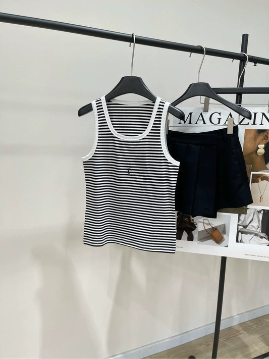 25SS new black and white striped vest for spring and summer