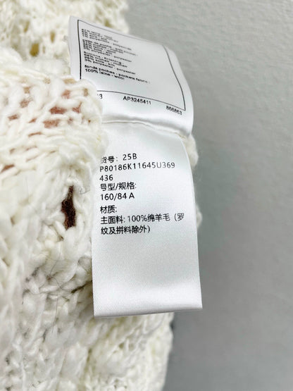 25fw Black and white color blocked hollow knitted sweater