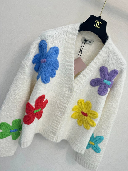 White flower knitted cardigan
