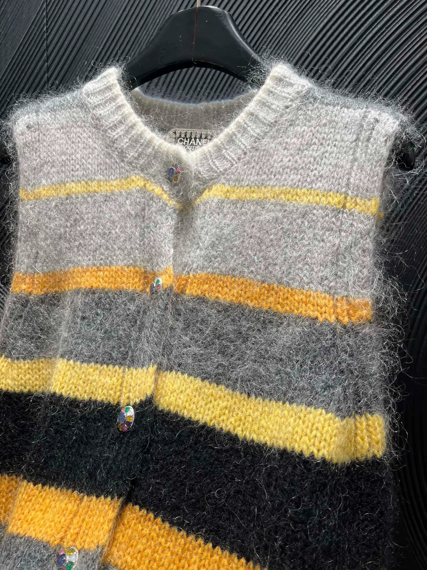 Mohair color blocked striped vest