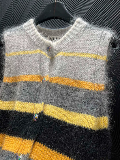 Mohair color blocked striped vest