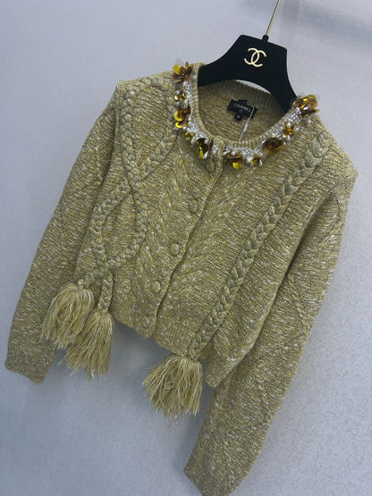 Nail bead flower decorative edge twisted flower knitted jacket