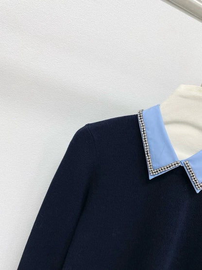 Two tone spliced knit sweater