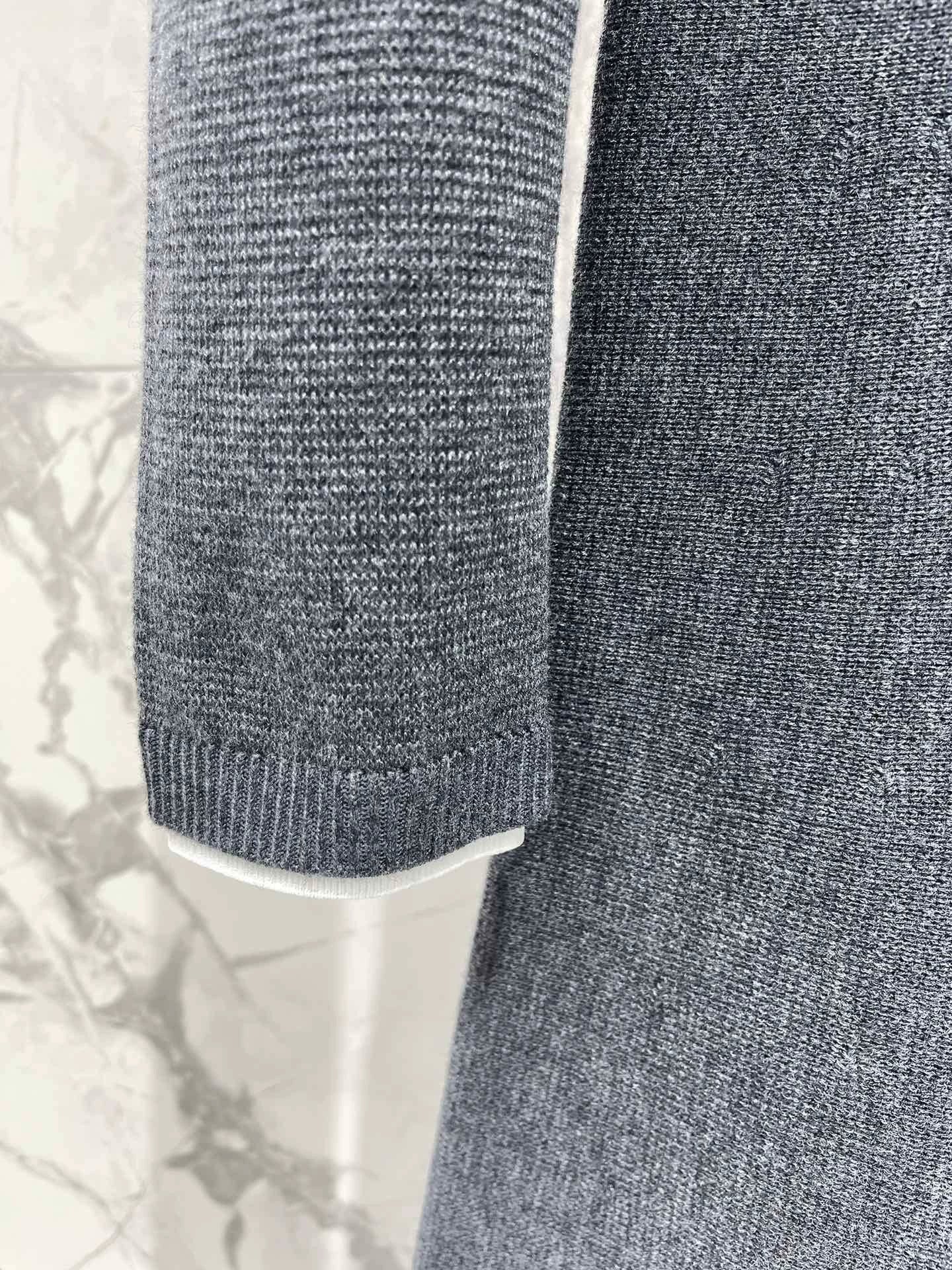 25fw Hook flower contrasting lapel long sleeved knitted dress