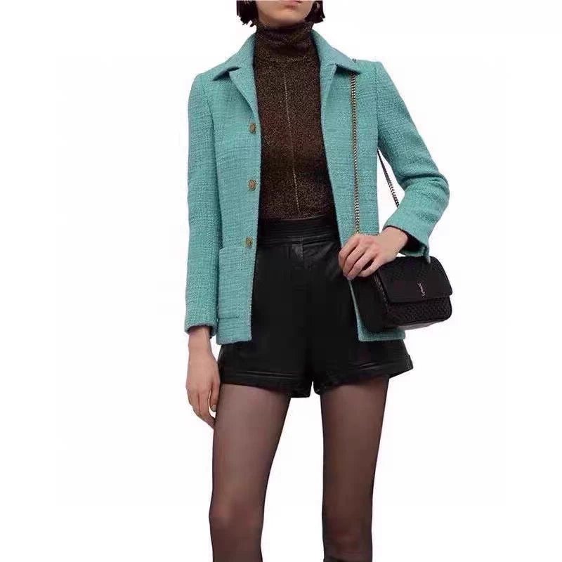 25fw Turquoise green tweed waist cinching jacket（Medieval Series）