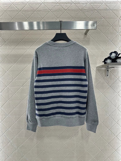 25fw Striped round neck pullover hoodie