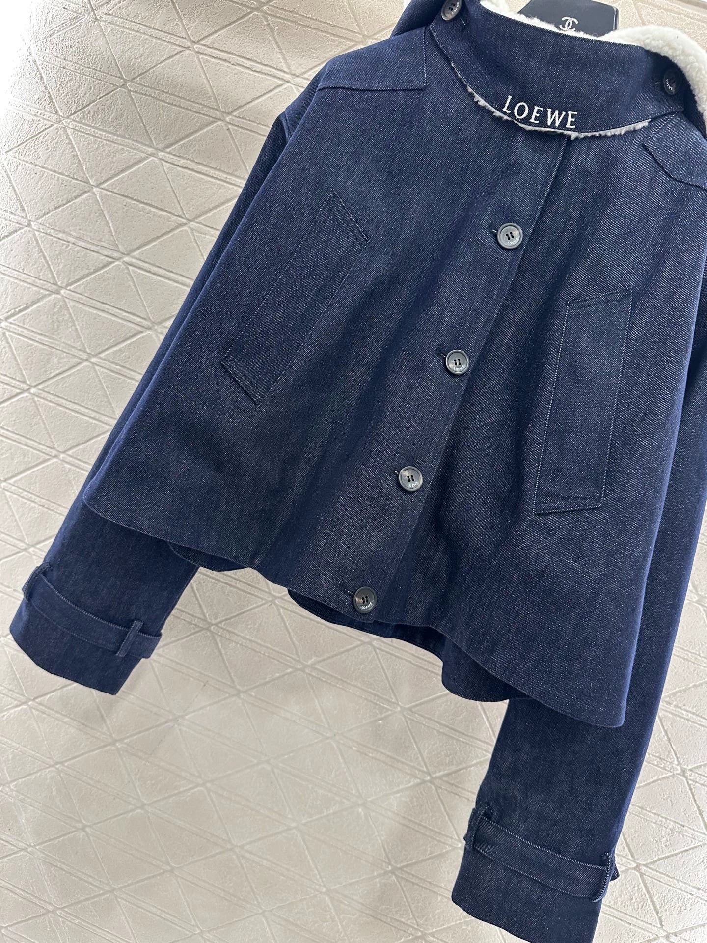 Hooded plush denim cloak jacket