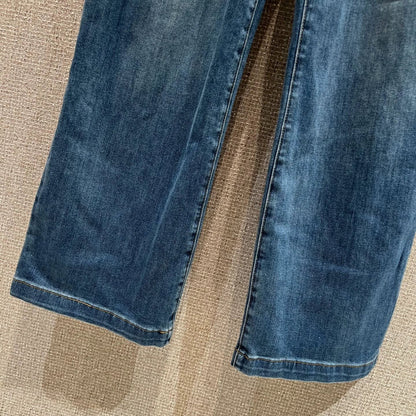 Pearl and rhinestone embellished wide-leg jeans