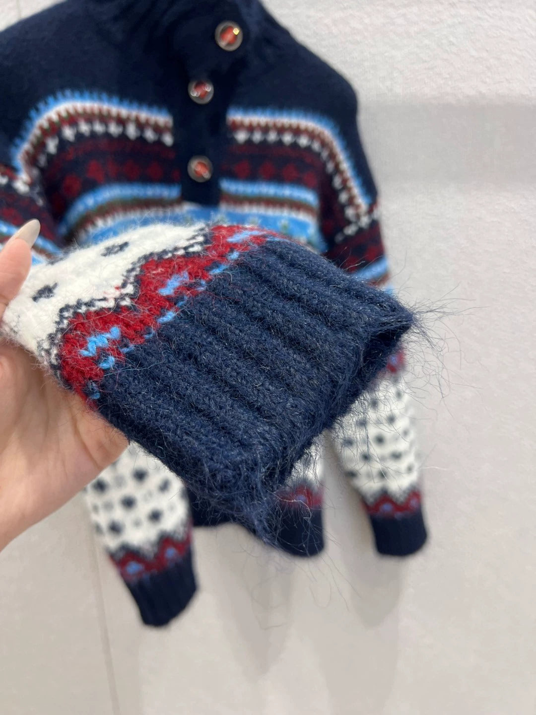 Ethnic style high necked knitted sweater